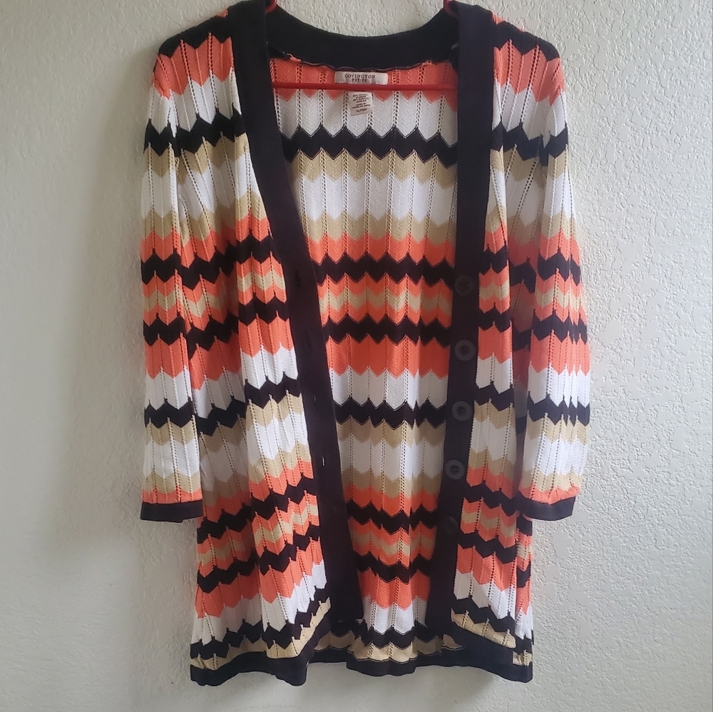 Covington Petite size XLP Multi-color Chevron Button Cardigan Layering Casual‎